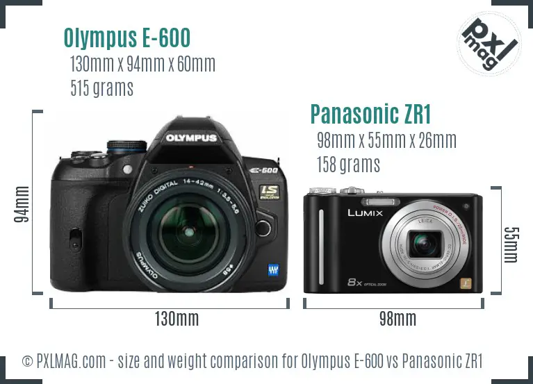 Olympus E-600 vs Panasonic ZR1 size comparison