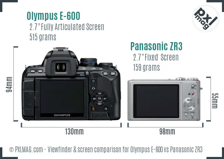 Olympus E-600 vs Panasonic ZR3 Screen and Viewfinder comparison