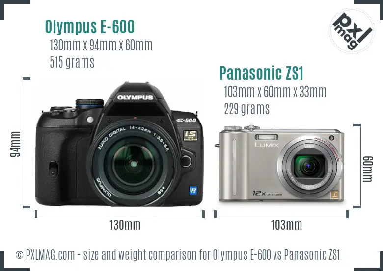 Olympus E-600 vs Panasonic ZS1 size comparison