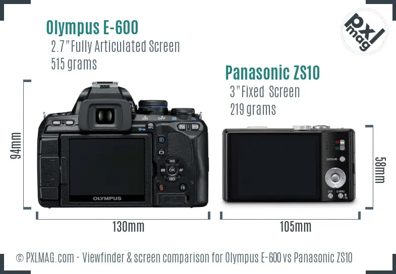 Olympus E-600 vs Panasonic ZS10 Screen and Viewfinder comparison