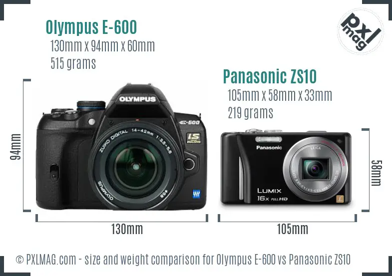 Olympus E-600 vs Panasonic ZS10 size comparison