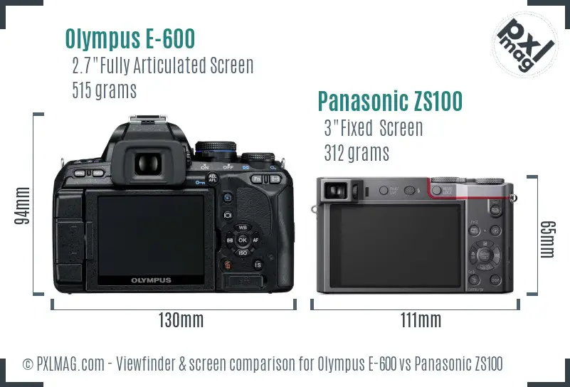 Olympus E-600 vs Panasonic ZS100 Screen and Viewfinder comparison