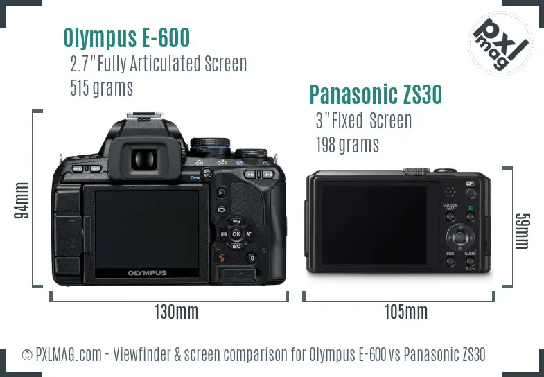 Olympus E-600 vs Panasonic ZS30 Screen and Viewfinder comparison