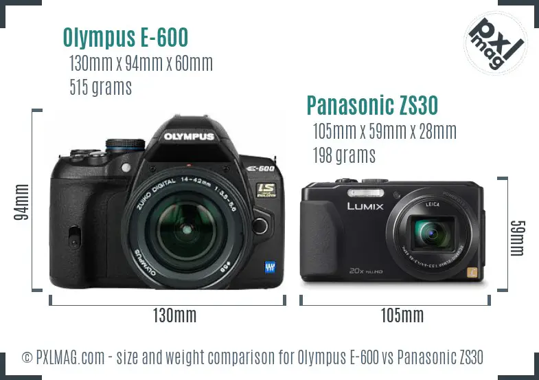 Olympus E-600 vs Panasonic ZS30 size comparison