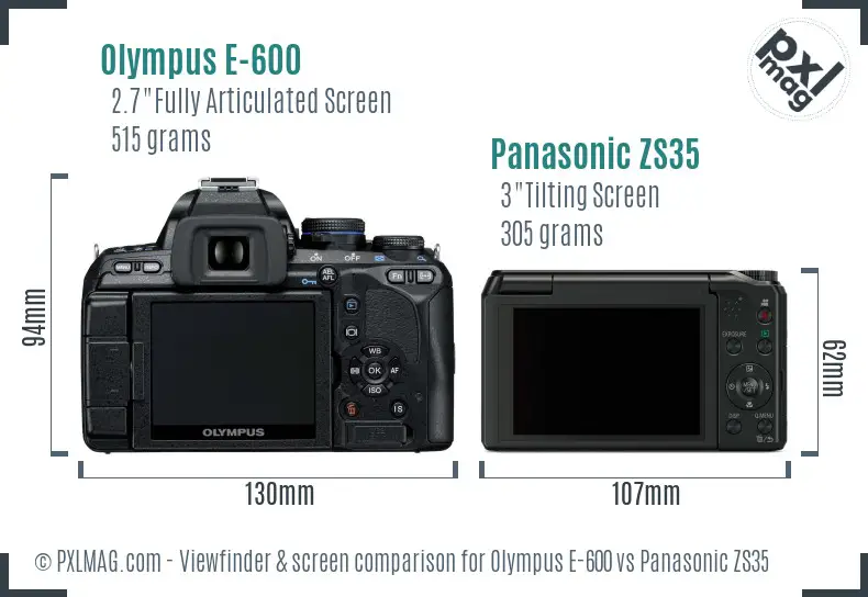 Olympus E-600 vs Panasonic ZS35 Screen and Viewfinder comparison