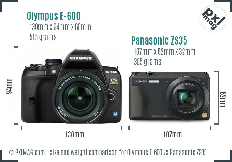 Olympus E-600 vs Panasonic ZS35 size comparison