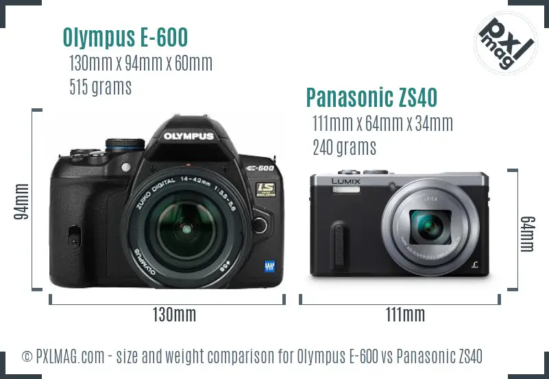 Olympus E-600 vs Panasonic ZS40 size comparison