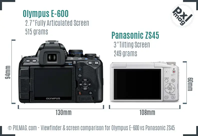 Olympus E-600 vs Panasonic ZS45 Screen and Viewfinder comparison