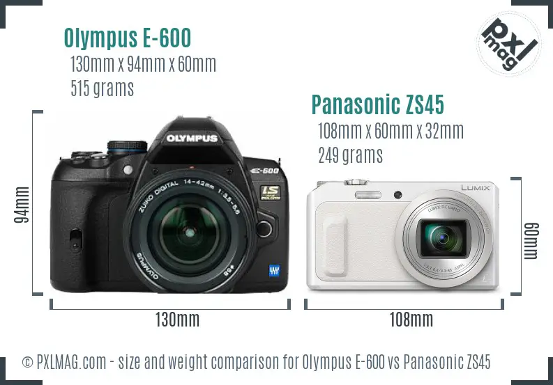 Olympus E-600 vs Panasonic ZS45 size comparison