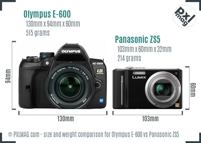 Olympus E-600 vs Panasonic ZS5 size comparison