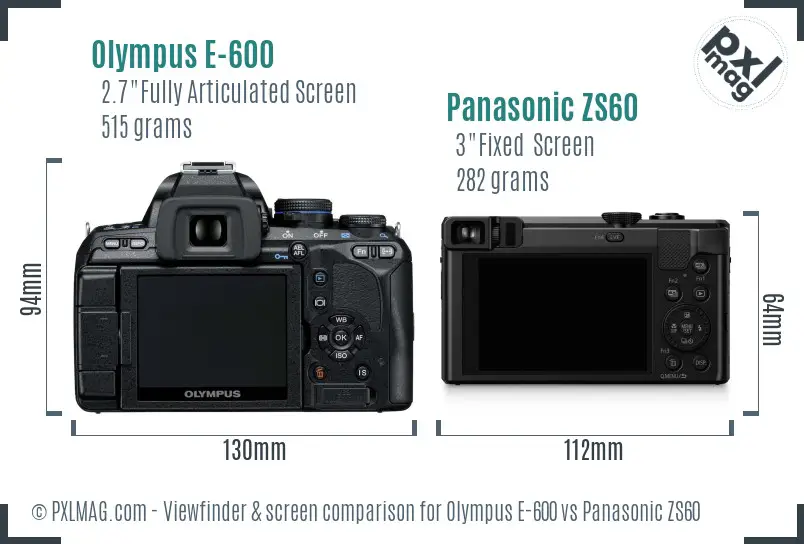 Olympus E-600 vs Panasonic ZS60 Screen and Viewfinder comparison