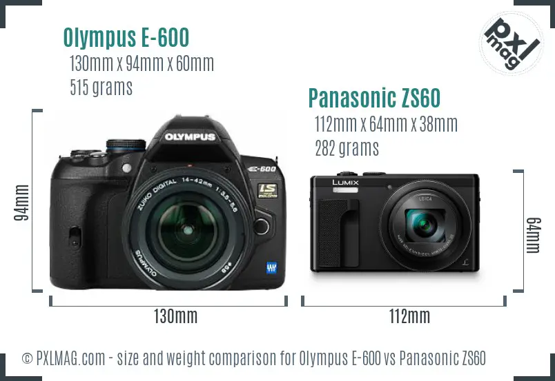 Olympus E-600 vs Panasonic ZS60 size comparison