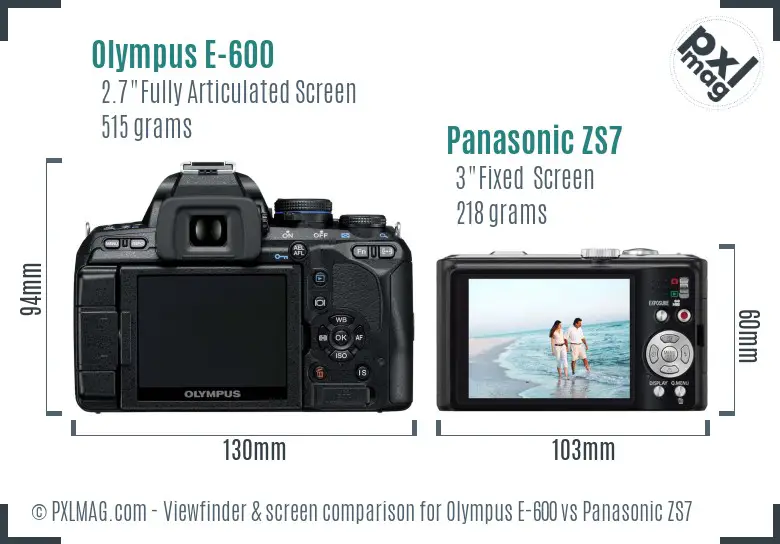 Olympus E-600 vs Panasonic ZS7 Screen and Viewfinder comparison