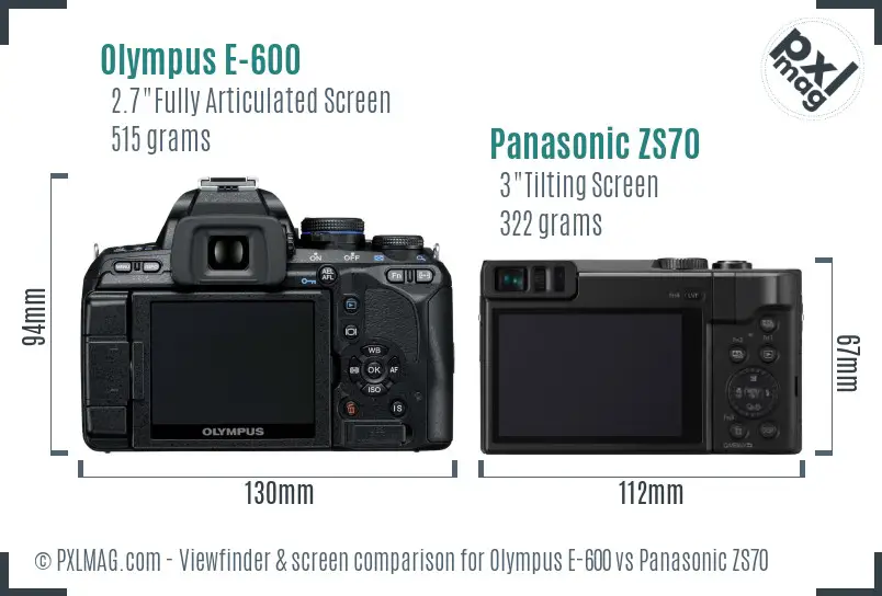 Olympus E-600 vs Panasonic ZS70 Screen and Viewfinder comparison