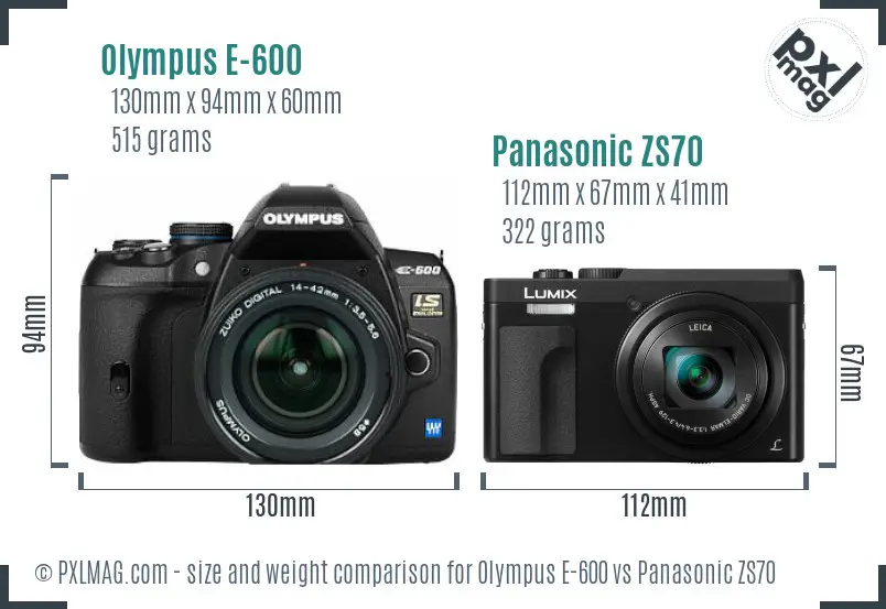 Olympus E-600 vs Panasonic ZS70 size comparison