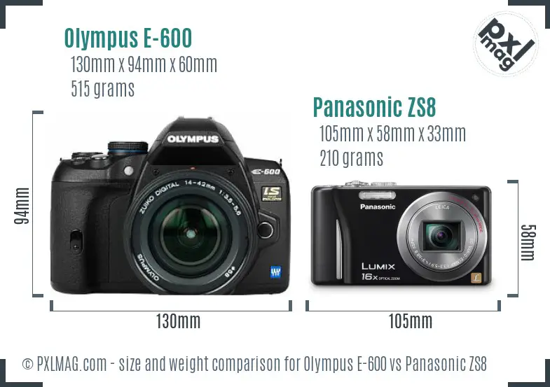 Olympus E-600 vs Panasonic ZS8 size comparison