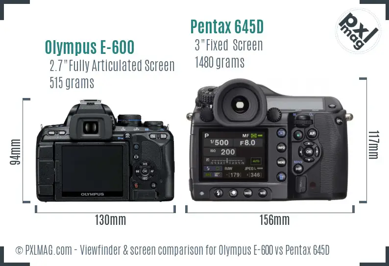 Olympus E-600 vs Pentax 645D Screen and Viewfinder comparison