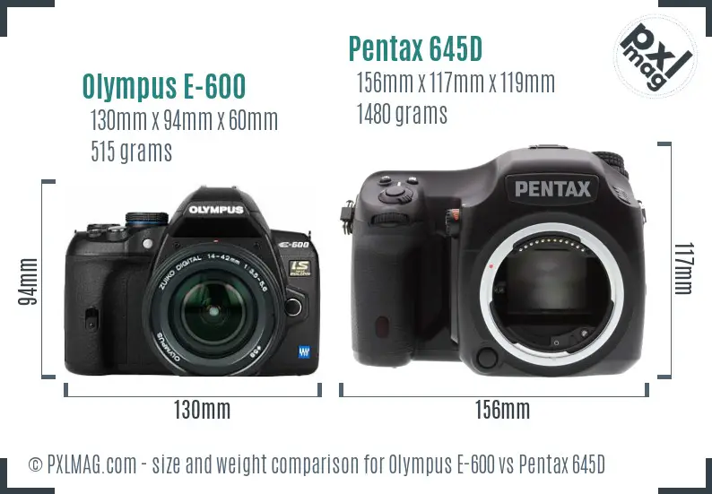 Olympus E-600 vs Pentax 645D size comparison
