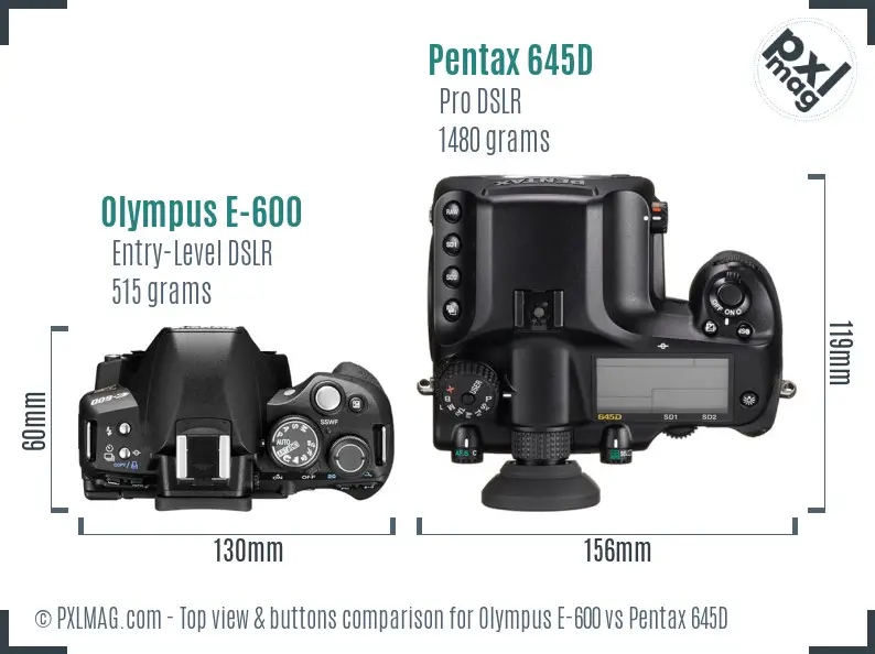 Olympus E-600 vs Pentax 645D top view buttons comparison