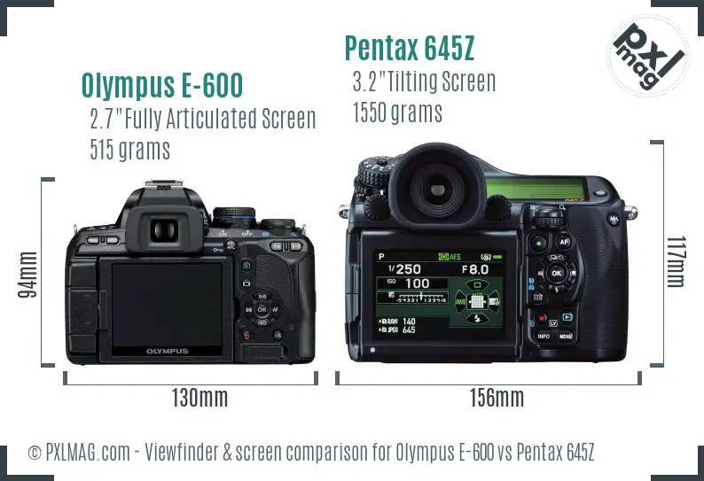 Olympus E-600 vs Pentax 645Z Screen and Viewfinder comparison
