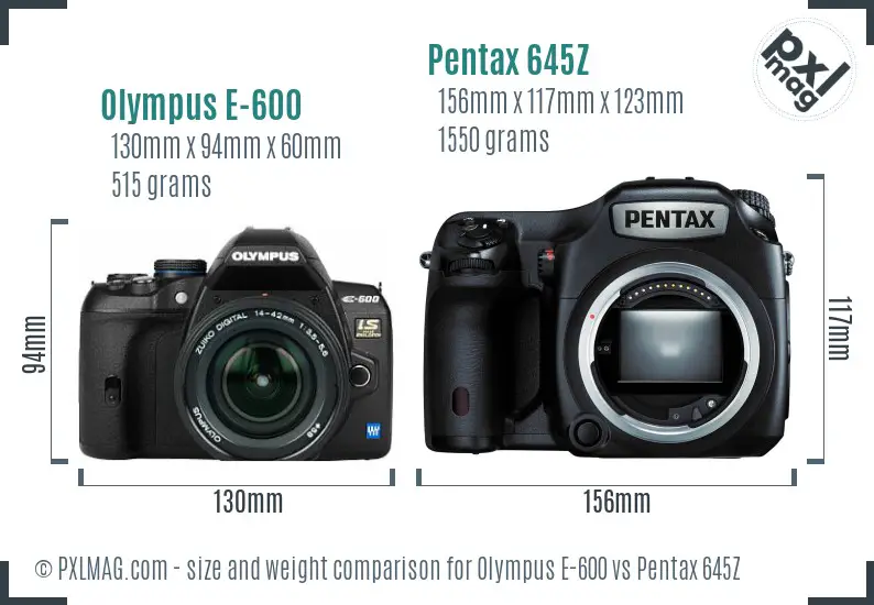 Olympus E-600 vs Pentax 645Z size comparison