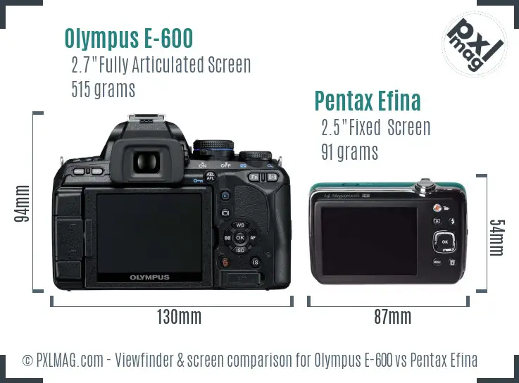 Olympus E-600 vs Pentax Efina Screen and Viewfinder comparison