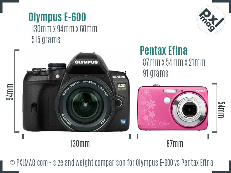 Olympus E-600 vs Pentax Efina size comparison