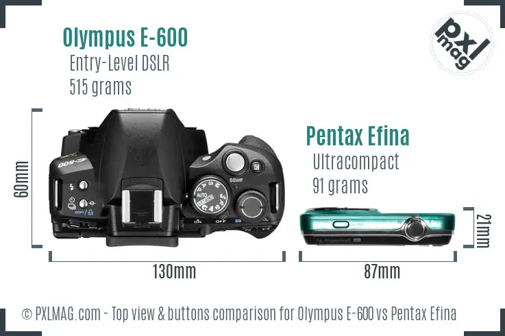 Olympus E-600 vs Pentax Efina top view buttons comparison