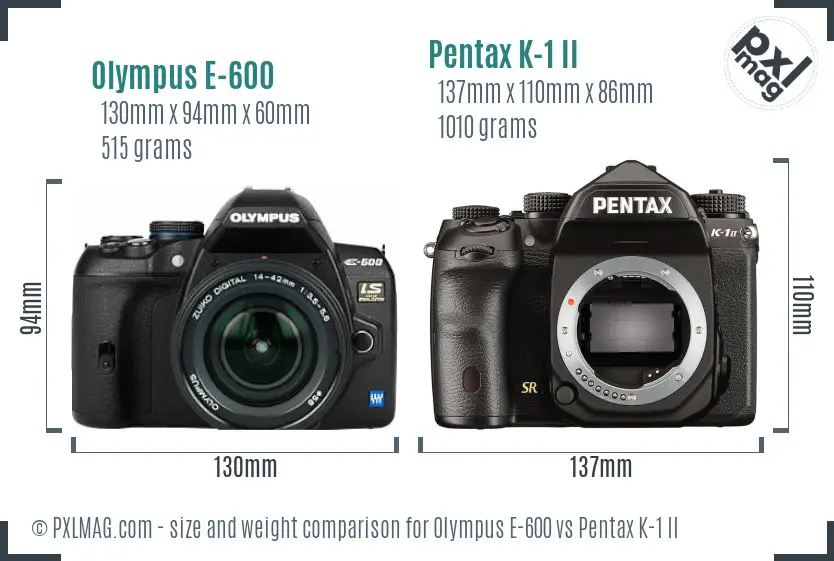 Olympus E-600 vs Pentax K-1 II size comparison