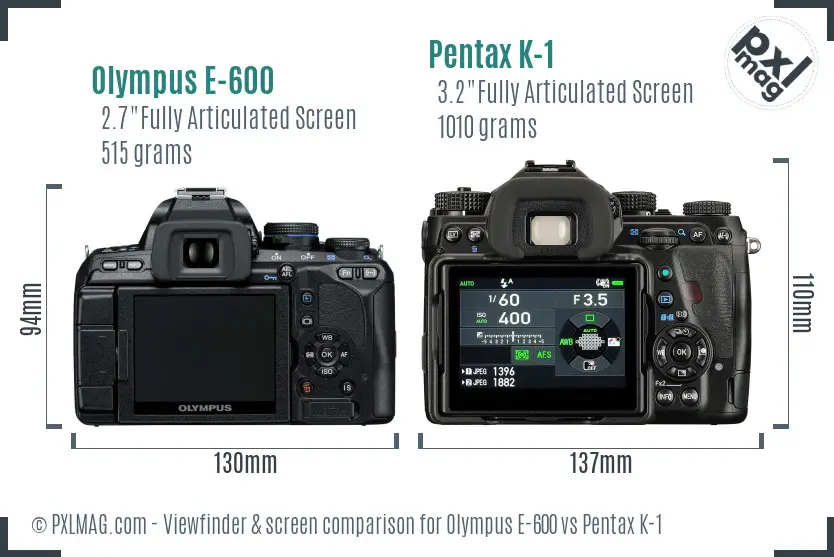 Olympus E-600 vs Pentax K-1 Screen and Viewfinder comparison