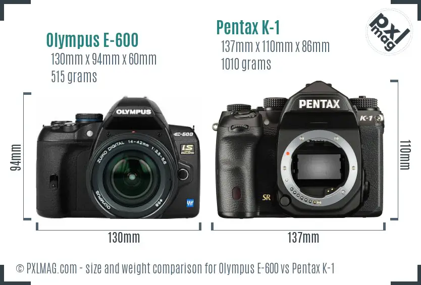 Olympus E-600 vs Pentax K-1 size comparison