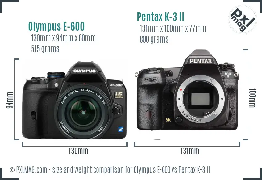 Olympus E-600 vs Pentax K-3 II size comparison