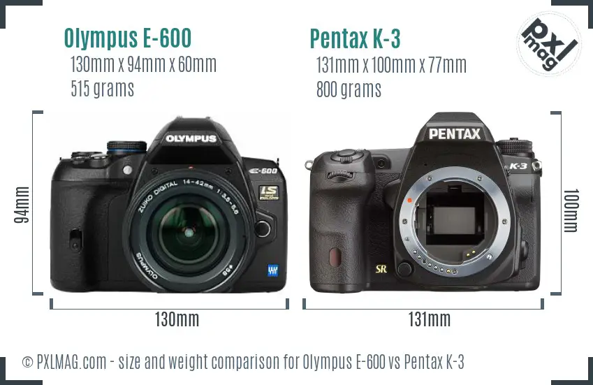 Olympus E-600 vs Pentax K-3 size comparison