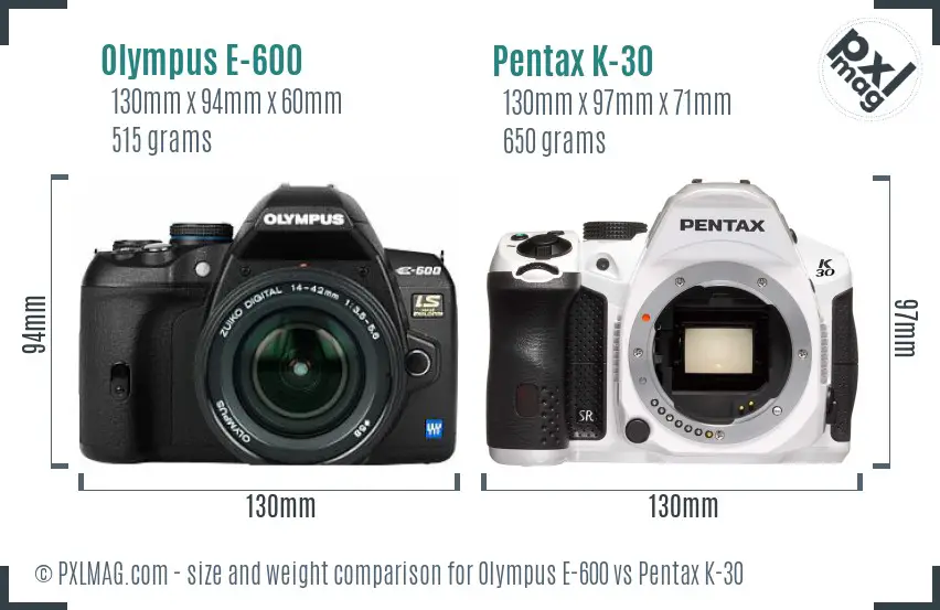 Olympus E-600 vs Pentax K-30 size comparison
