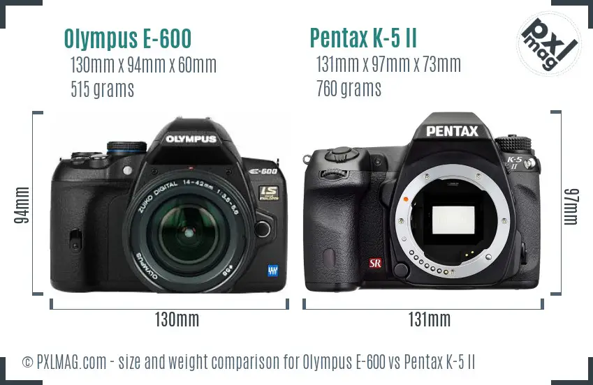 Olympus E-600 vs Pentax K-5 II size comparison