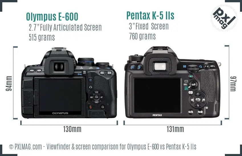Olympus E-600 vs Pentax K-5 IIs Screen and Viewfinder comparison