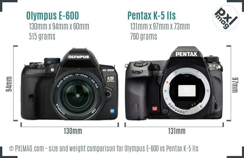 Olympus E-600 vs Pentax K-5 IIs size comparison
