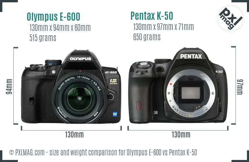 Olympus E-600 vs Pentax K-50 size comparison