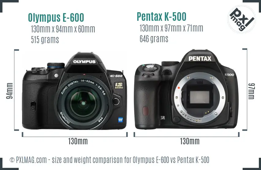 Olympus E-600 vs Pentax K-500 size comparison