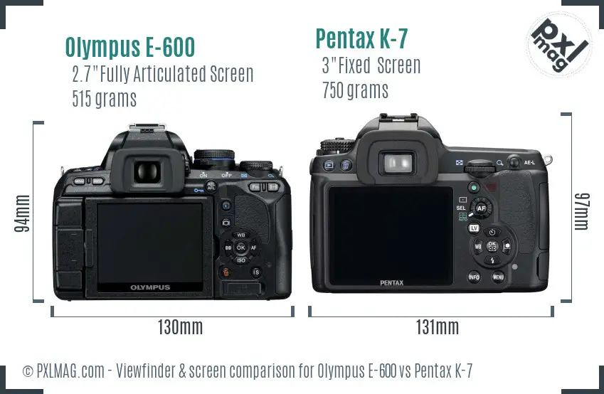 Olympus E-600 vs Pentax K-7 Screen and Viewfinder comparison