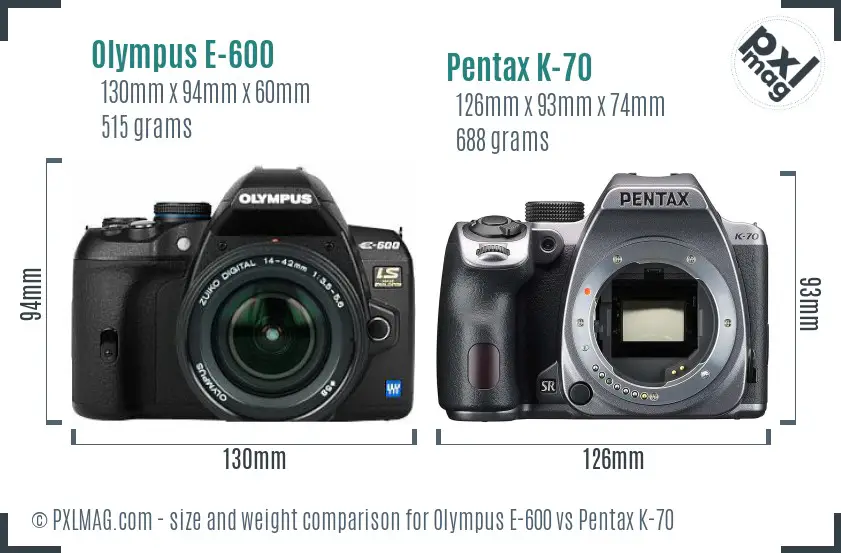 Olympus E-600 vs Pentax K-70 size comparison
