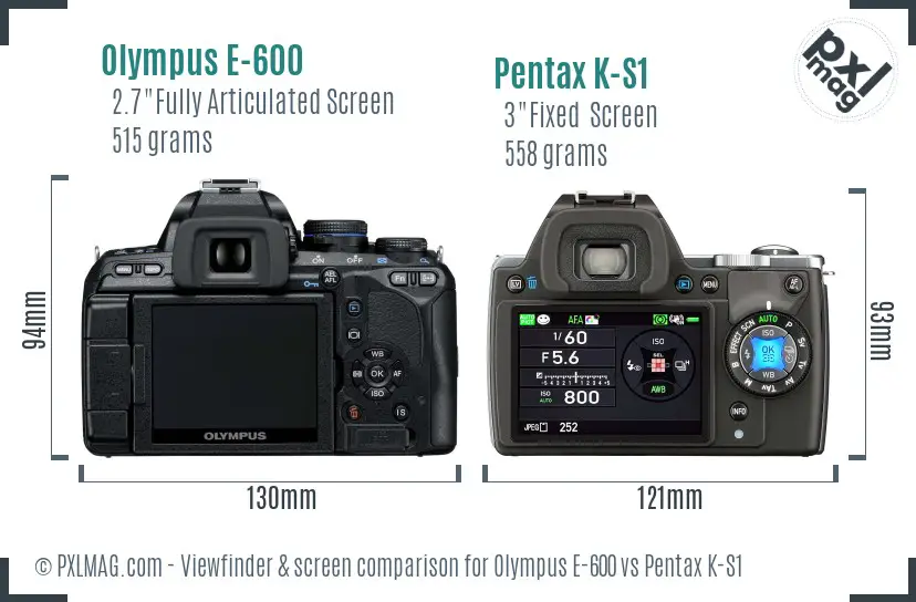 Olympus E-600 vs Pentax K-S1 Screen and Viewfinder comparison