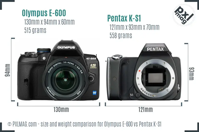 Olympus E-600 vs Pentax K-S1 size comparison