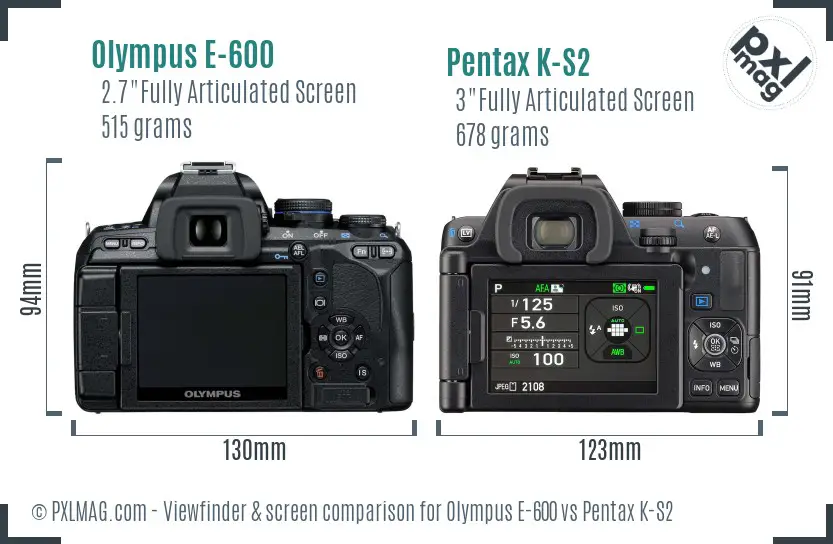 Olympus E-600 vs Pentax K-S2 Screen and Viewfinder comparison