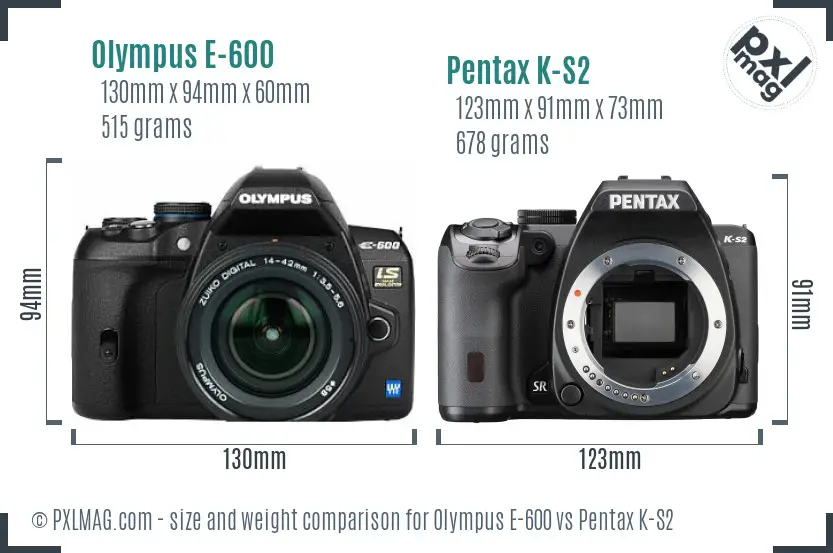 Olympus E-600 vs Pentax K-S2 size comparison