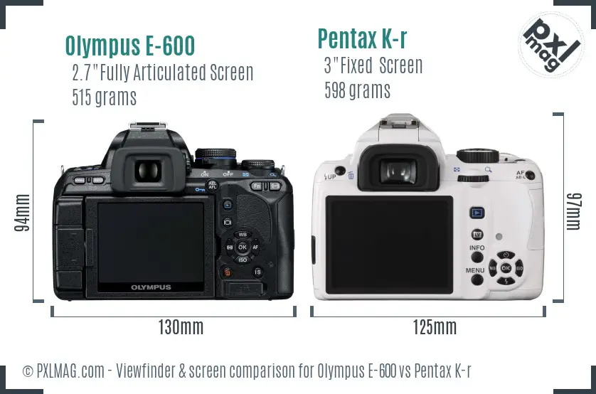 Olympus E-600 vs Pentax K-r Screen and Viewfinder comparison