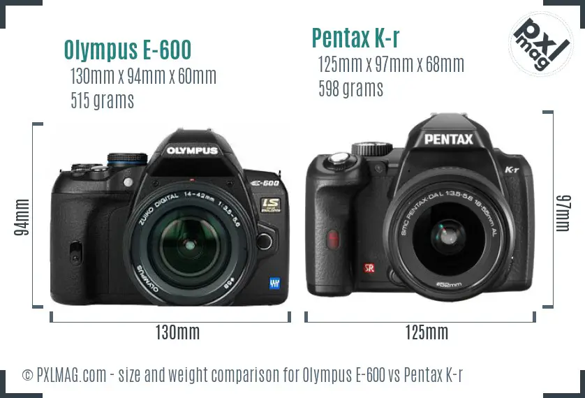 Olympus E-600 vs Pentax K-r size comparison