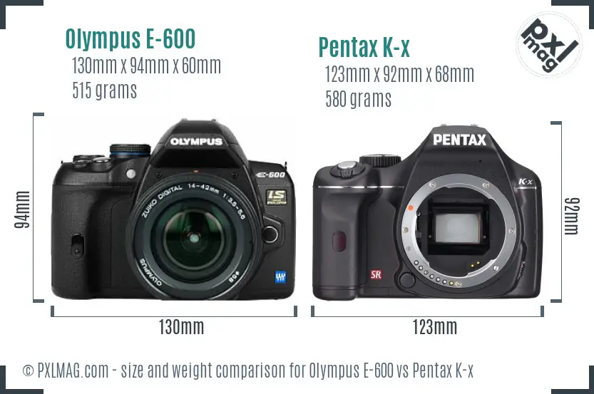Olympus E-600 vs Pentax K-x size comparison