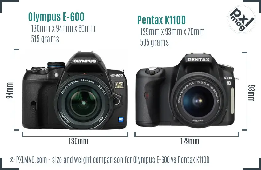 Olympus E-600 vs Pentax K110D size comparison