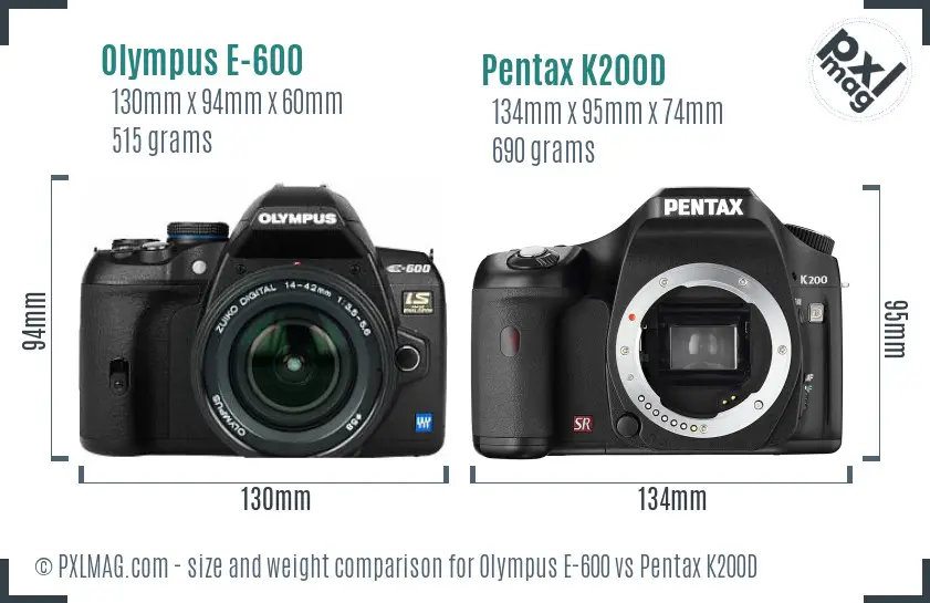 Olympus E-600 vs Pentax K200D size comparison